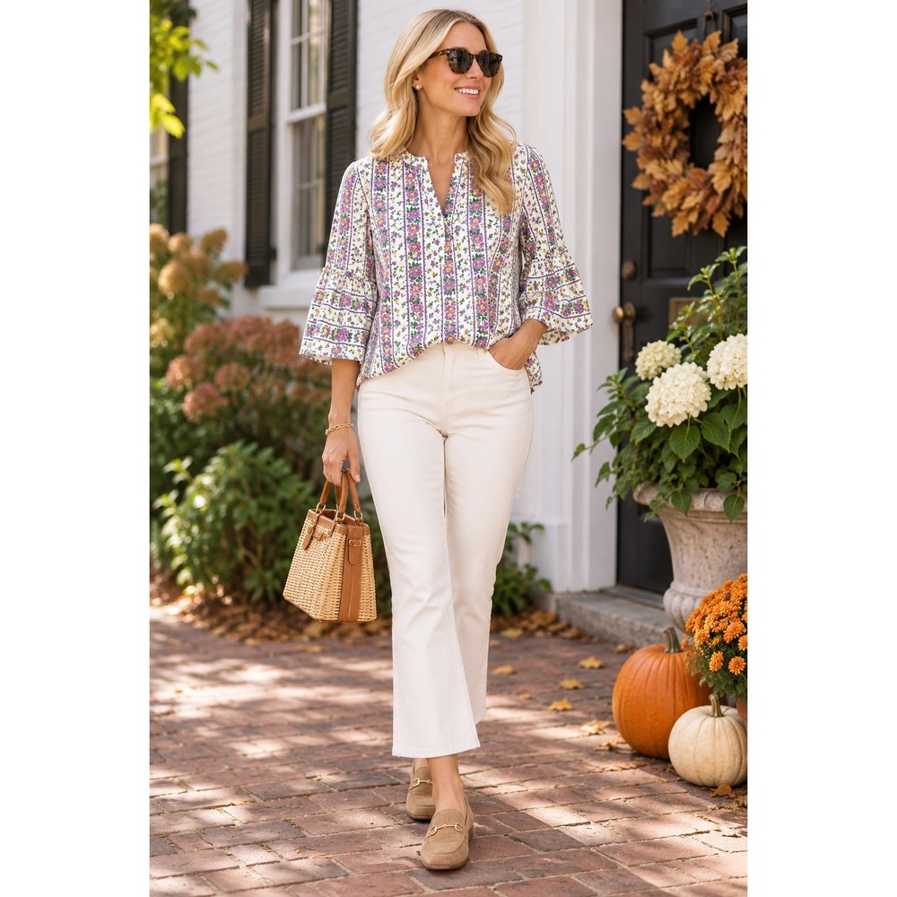 Tuckernuck Hyacinth House Floral 3/4 Ruffle Sleeve Blouse (MSRP: $168) Small